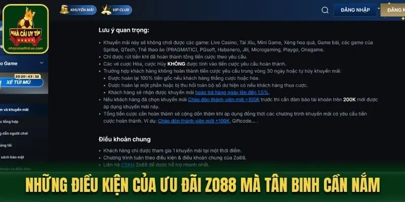 Những điều kiện của ưu đãi Zo88 mà tân binh cần nắm